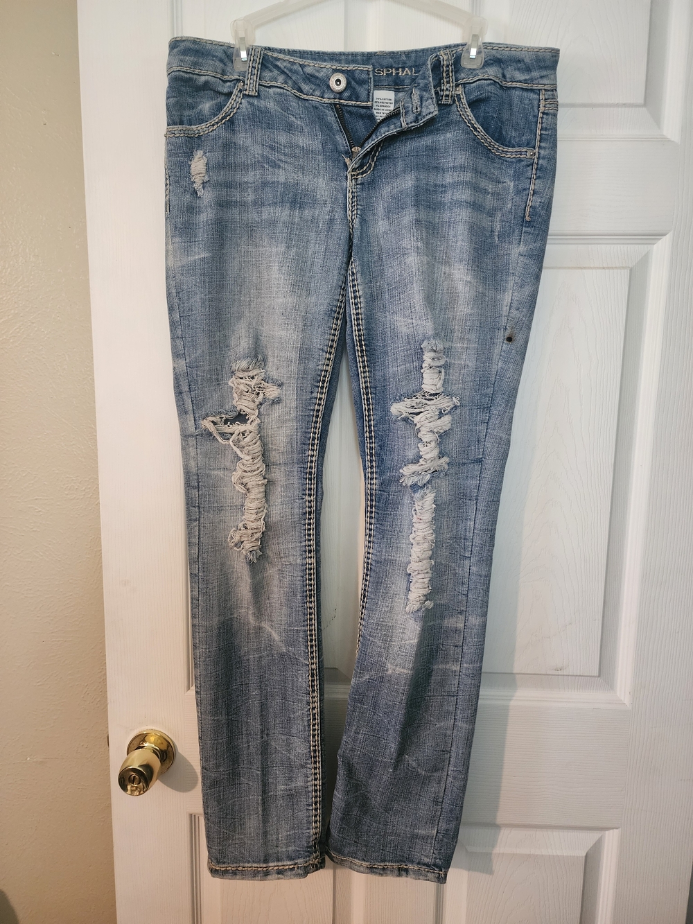 Blue Asphalt Light Blue Distressed Straight Leg Jeans